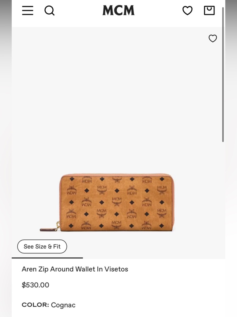 MCM Cognac Visetos Logo Zip Wallet with Gold Hardware
